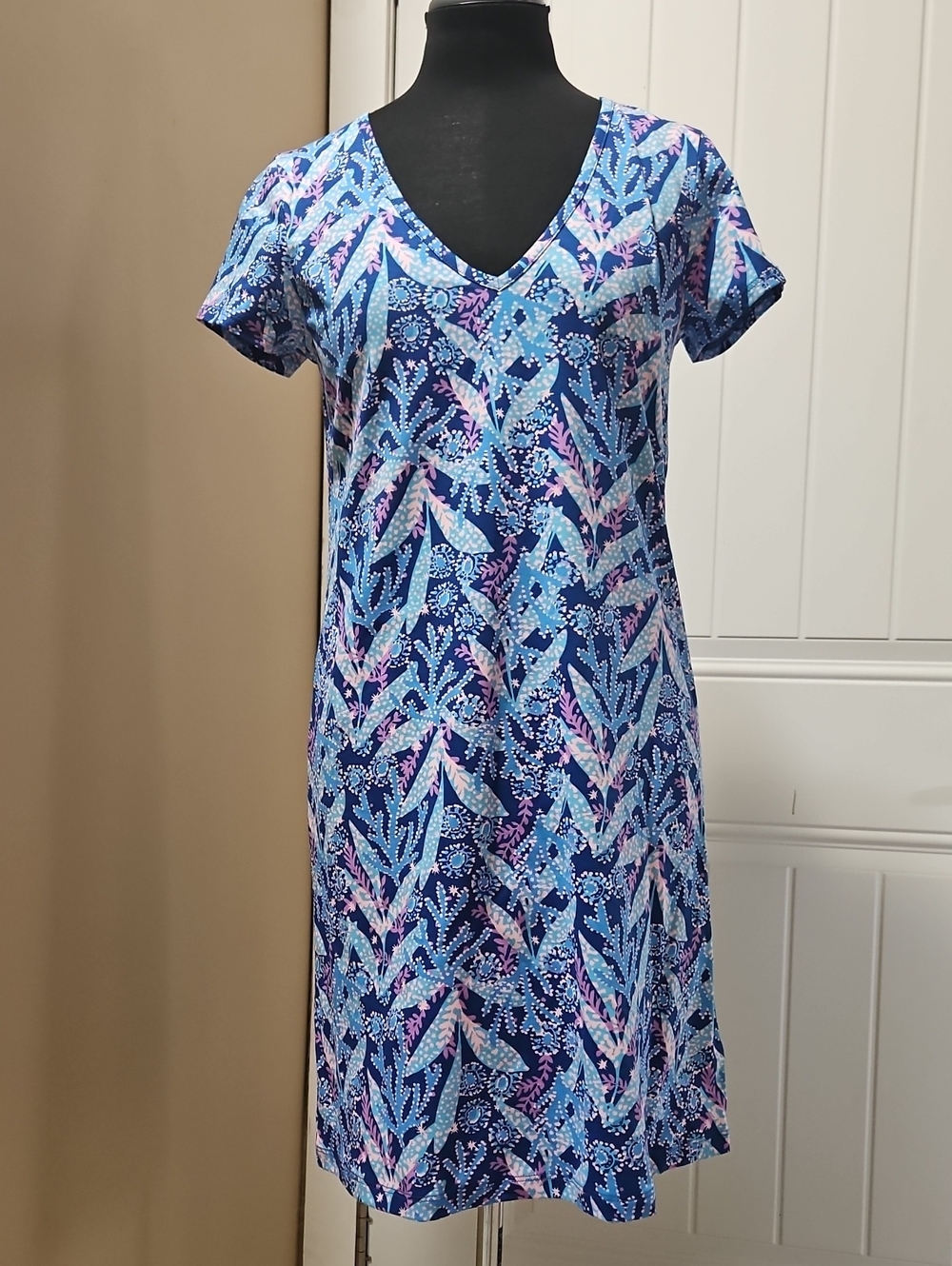 Lilly Pulitzer Etta Short Sleeve Dress XS In Star Gazing Barton Blue